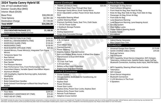2024 Toyota Camry Hybrid SE