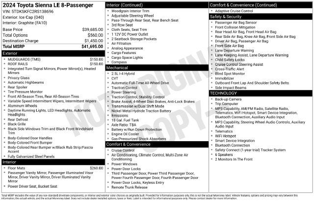 2024 Toyota Sienna LE 8 Passenger