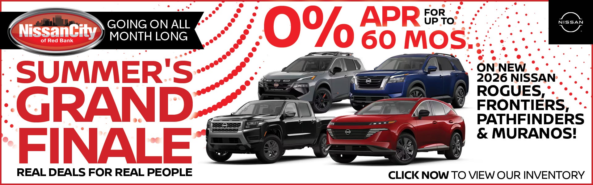 0% APR FOR UP TO 60 MOS. ON NEW 2026 NISSAN ROGUES, FRONTIER