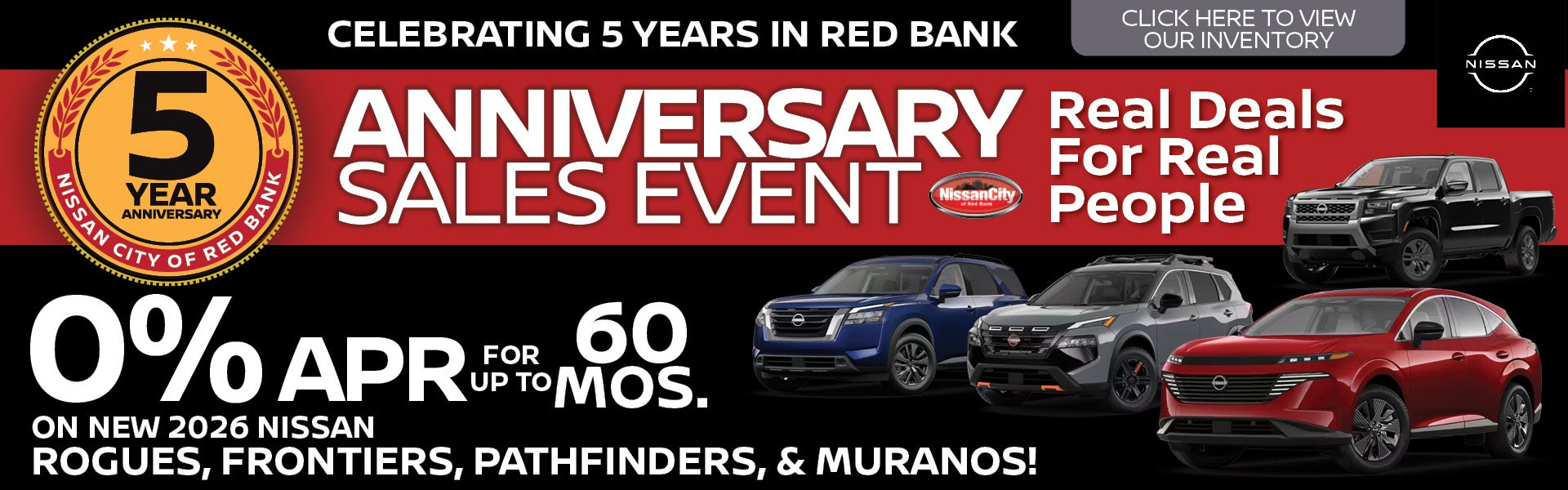 0% APR FOR UP TO 60 MOS. ON NEW 2026 NISSAN ROGUES, FRONTIER